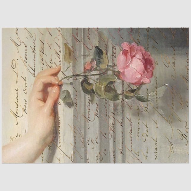 Vintage Rose and French Handwriting Tissue Paper (Front)