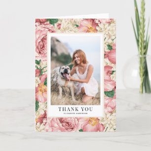 Vintage Rose and Hydrangea Graduation Photo Thank You Card