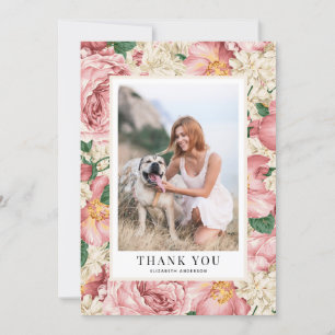 Vintage Rose and Hydrangea Graduation Photo Thank You Card