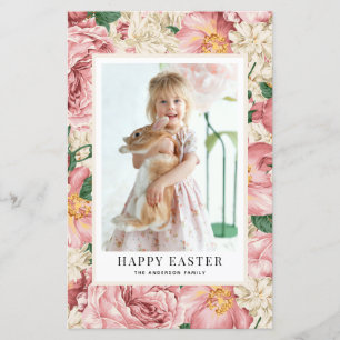 Vintage Rose and Hydrangea Photo Happy Easter Card