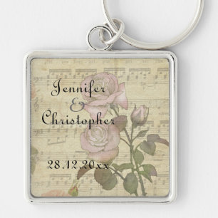 Vintage Rose and music score wedding set Key Ring