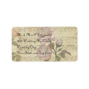 Vintage Rose and music score wedding set Label