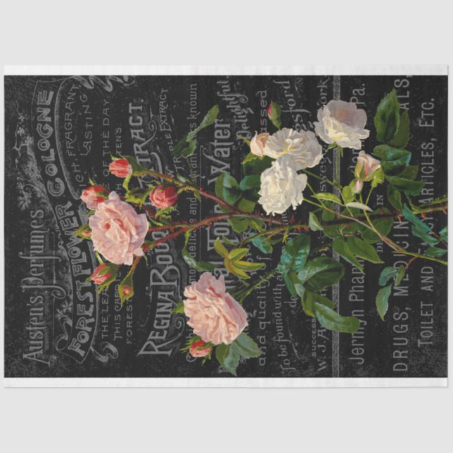 Vintage Rose and Perfume Ephemera Decoupage Tissue Paper (Front)