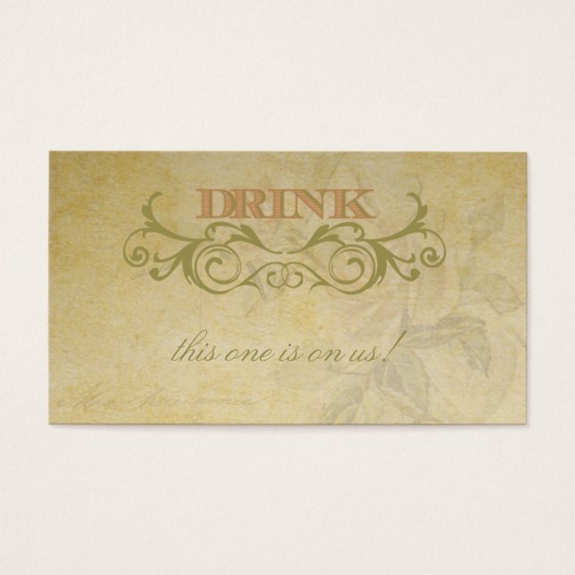 Vintage Rose and Swirl Wedding Drink Ticket (Front)
