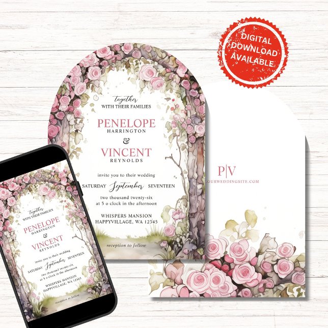 Vintage Rose Arch | Monogram Wedding Invitation (Creator Uploaded)