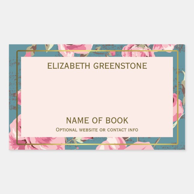 Vintage Rose Author Signature Bookplate Rectangular Sticker (Front)