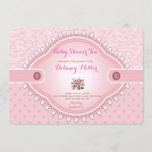 Vintage Rose Baby Shower Tea Party Invitation