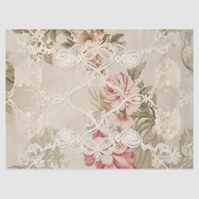 Vintage Rose Behind Lace Decoupage Tissue Paper (Front)