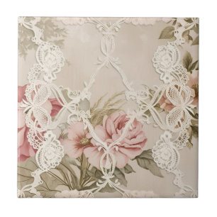 Vintage Rose Behind Lace Tile