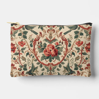 Vintage Rose & Bird Pattern Romantic Art Nouveau Accessory Pouch