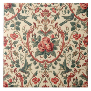 Vintage Rose & Bird Pattern Romantic Art Nouveau Tile