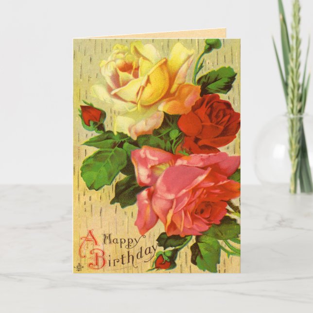 Vintage Rose Birthday Card (Front)