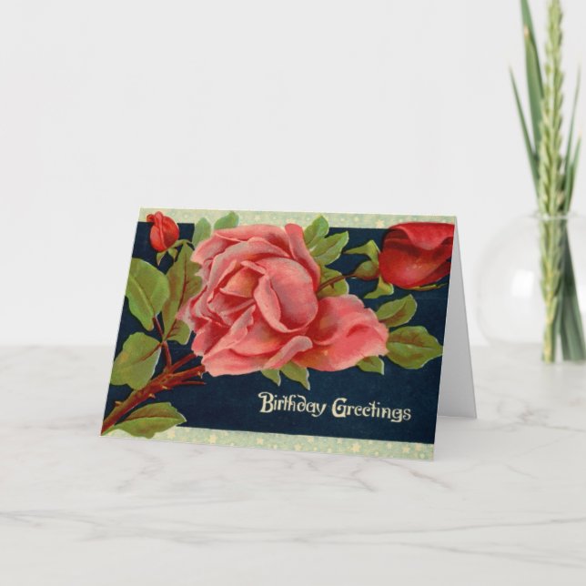Vintage Rose Birthday Greeting Card (Front)