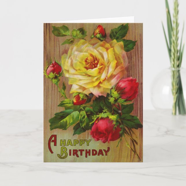 Vintage Rose Birthday Greeting Card (Front)