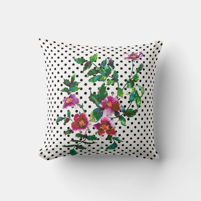 Vintage Rose - black and white polka-dots Cushion (Front)