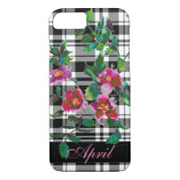 Vintage Rose - black plaid -monogrammed