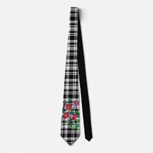 Vintage Rose -Black plaid Tie