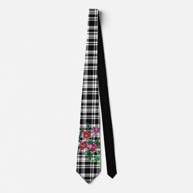 Vintage Rose -Black plaid Tie (Front)