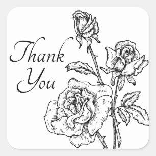 Vintage Rose Black White Thank Your Flower Wedding Square Sticker
