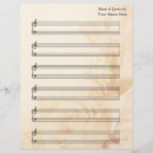 Vintage Rose Blank Sheet Music  Piano Staves