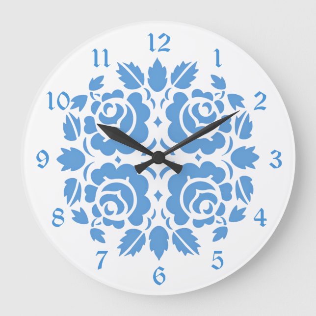 Vintage Rose Blue Floral Large Clock (Front)