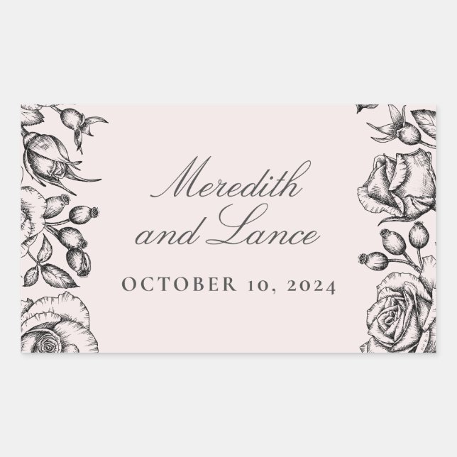 Vintage Rose Border Pink Wedding Stickers (Front)