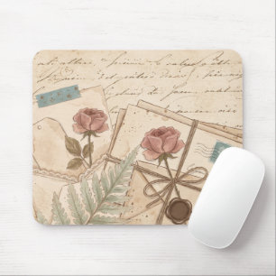Vintage Rose Botanical Ephemera Mouse Mat