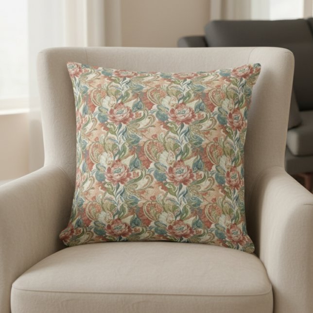 Vintage Rose Botanical Floral Garden Decor Gift Cushion (Decorative Pillow - Ornate Floral & Paisley)