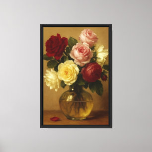 Vintage Rose Bouquet Art Canvas Print