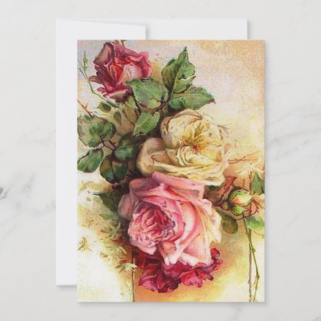 Vintage Rose Bouquet Wedding Invitation (Front)