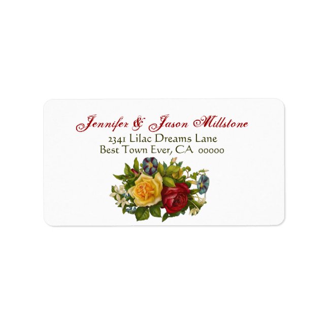 Vintage Rose Bouquet Wedding Label (Front)
