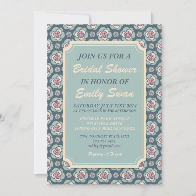 Vintage Rose Bridal Shower Invitation Card (Front)