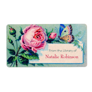Vintage Rose & Butterfly Bookplate