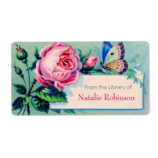 Vintage Rose & Butterfly Bookplate (Front)