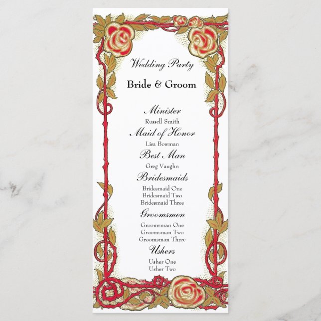 Vintage Rose Christian Wedding Program Programme (Front)