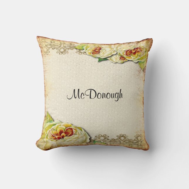 Vintage Rose Collage Pattern Cushion (Front)