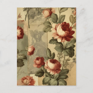 Vintage Rose Collage – Red and White Roses on Aged Postcard