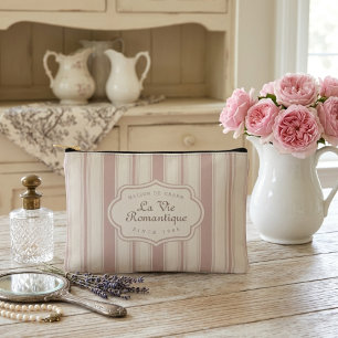 Vintage Rose & Cream Striped French Country Accessory Pouch