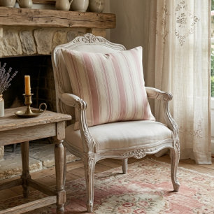 Vintage Rose & Cream Striped French Country Cushion