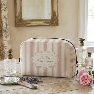 Vintage Rose & Cream Striped French Country  Dopp Kit