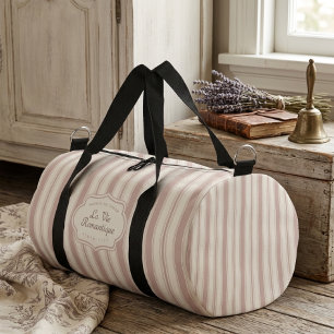 Vintage Rose & Cream Striped French Country Duffle Bag