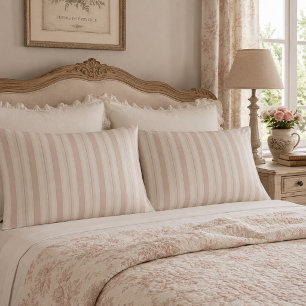 Vintage Rose & Cream Striped French Country Pillowcase
