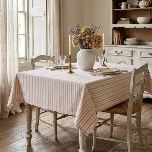 Vintage Rose & Cream Striped French Country Tablecloth