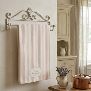 Vintage Rose & Cream Striped French Country Tea Towel