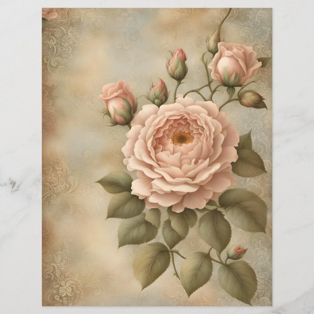 Vintage Rose design scrapbook and craft paper (Front)