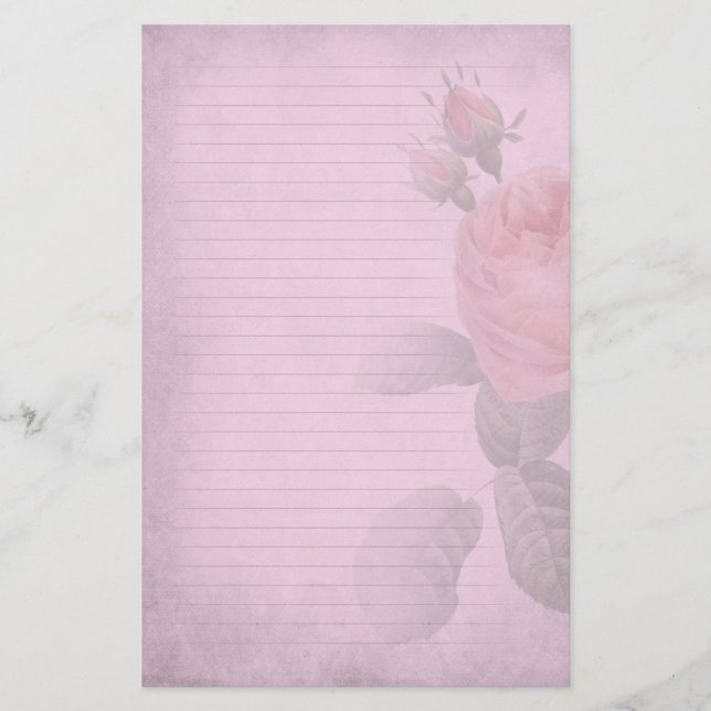 Vintage Rose Dusky Pink  Lined Writing Paper (Front)