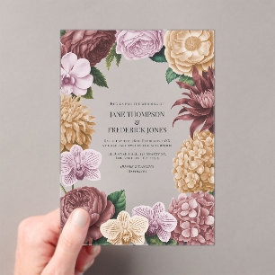 Vintage Rose, Dusty Peony & Soft Tan Wedding Acrylic Invitations