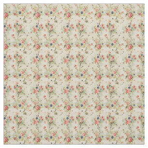 Vintage Rose Elegance with Navy Blue Accents Fabric