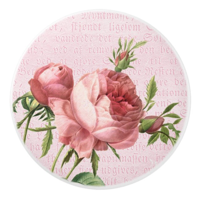 Vintage rose elegant ceramic knob in pink (Front)