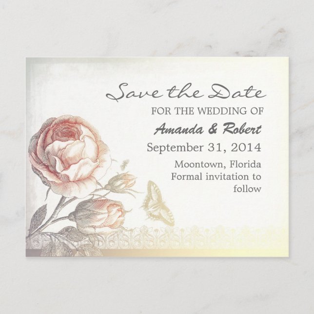 vintage rose elegant save the date postcards (Front)